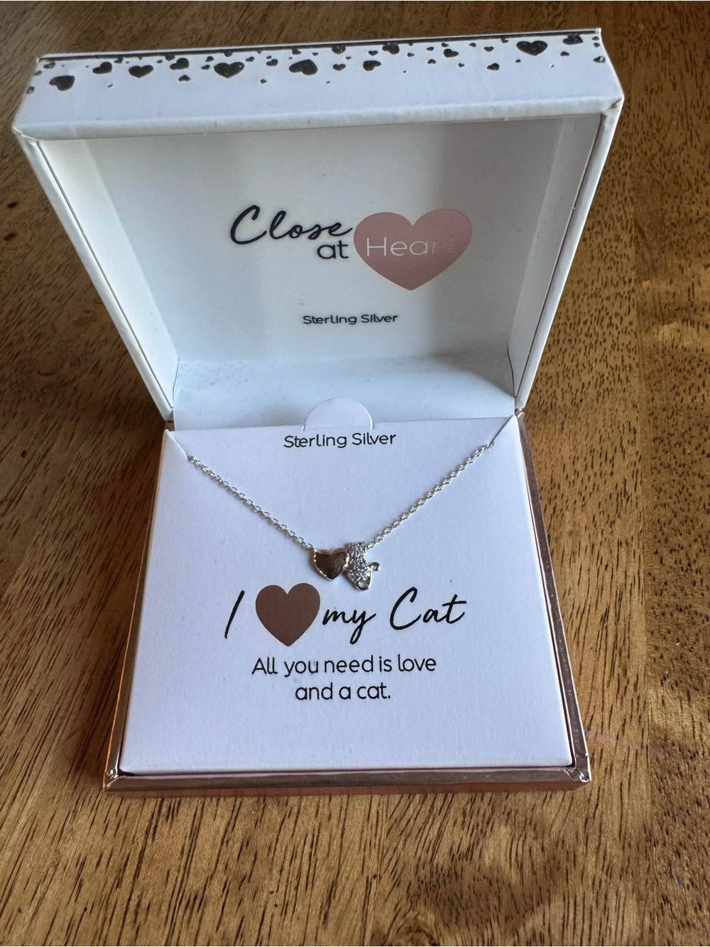 NWT Close to My Heart Sterling Silver Cat & Heart Necklace - Silver